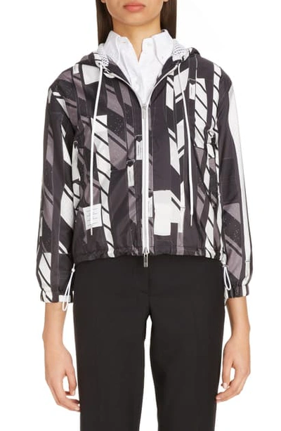 Shop Thom Browne Tie Collage Print Hooded Jacket In Black/ White