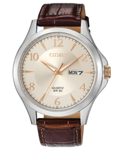 Shop Citizen Men's Quartz Brown Leather Strap Watch 41mm