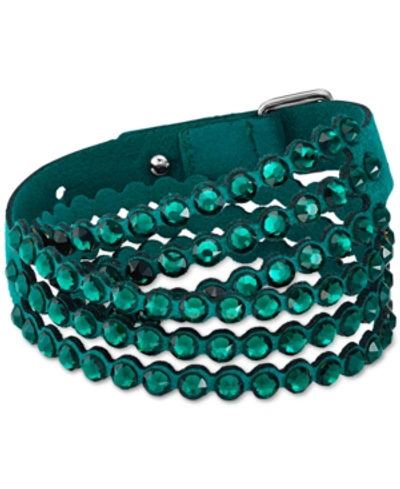 Shop Swarovski Silver-tone Crystal & Fabric Wrap Bracelet In Green