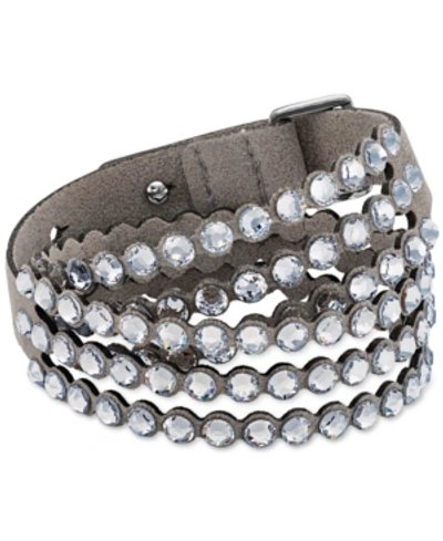 Shop Swarovski Silver-tone Crystal & Fabric Wrap Bracelet In Light Gray