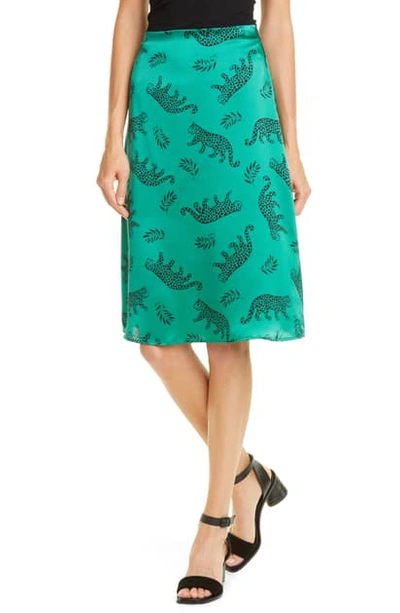 Shop Hvn Wiona Silk Skirt In Green Shiny Leopard Tarzan