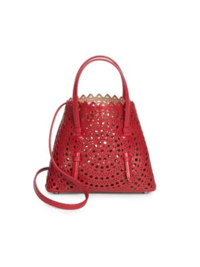 Shop Alaïa Women's Mini Mina Perforated Leather Tote In Red