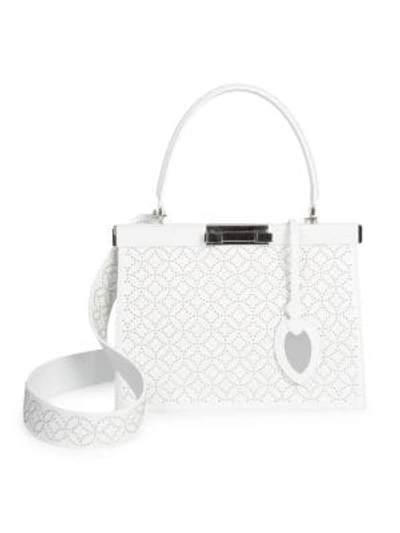 Shop Alaïa Small Cecile Arabesque Studded Leather Satchel In White