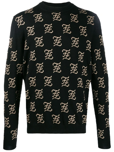 Shop Fendi Karligraphy Allover Sweater In Q Black/sand