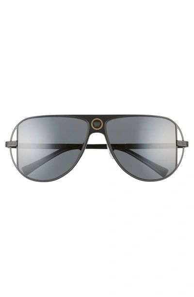 Shop Versace 57mm Pilot Aviator Sunglasses In Matte Black/ Black Solid