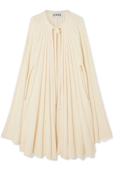 Shop Loewe Pleated Cashmere Cape In Ivory