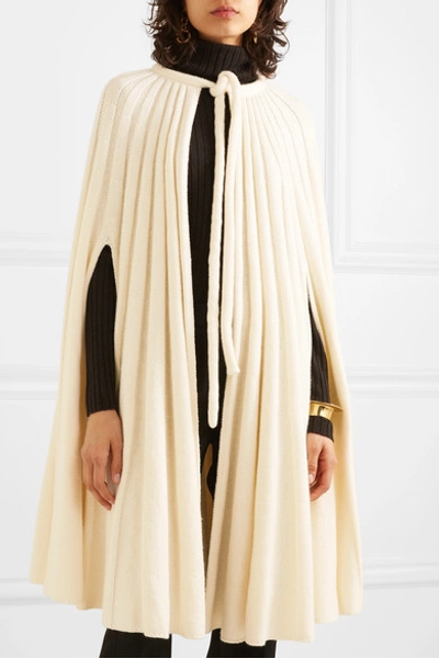 Shop Loewe Pleated Cashmere Cape In Ivory
