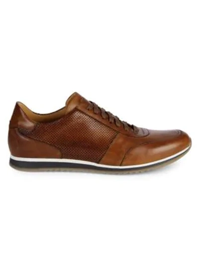 Shop Magnanni Leather Low-top Sneakers In Cognac