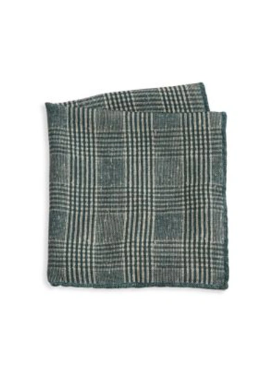 Shop Brunello Cucinelli Men's Plaid Wool Pocket Square In Dark Green