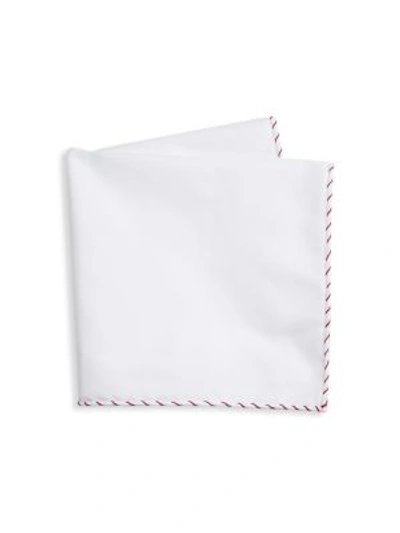 Shop Brunello Cucinelli Men's Whipstitch Pocket Square In White Red