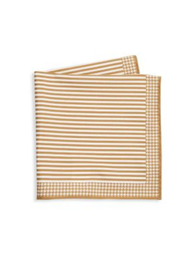 Shop Brunello Cucinelli Men's Stripe & Houndstooth Pocket Square In Camel