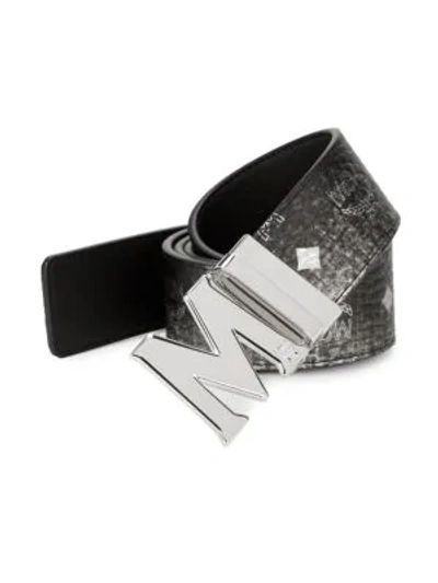 Shop Mcm Claus Reversible Belt In Black Silver