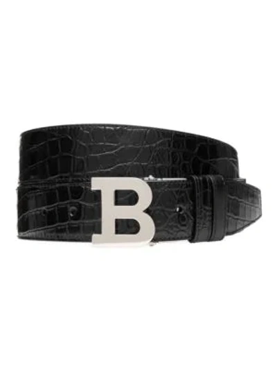 Shop Bally Men's B Buckle Reversible Snake-embossed Leather Belt In Black