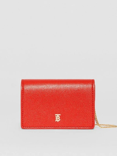 Shop Burberry Grainy Leather Card Case With Detachable Strap In Bright Red