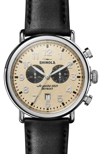 Shop Shinola The Runwell Chrono Leather Strap Watch, 47mm In Black/ Cream/ Silver