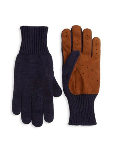 Shop Brunello Cucinelli Cashmere Suede Panel Gloves In Navy