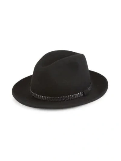 Shop Saks Fifth Avenue Collection Wool & Leather Braid Fedora In Black