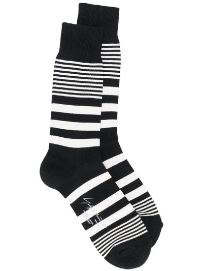 Shop Yohji Yamamoto Striped Ankle Socks In Black