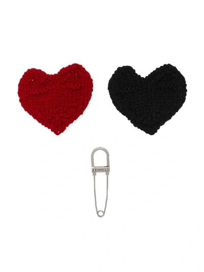 Shop Prada Brooch Knitten Heart In Nero+rosso