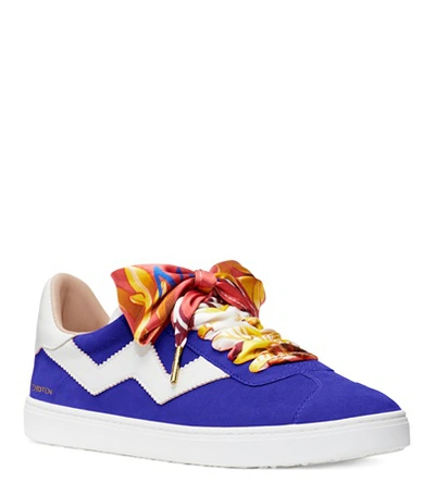 Shop Stuart Weitzman The Daryl Sneaker In White And Electric Blue Printed Silk