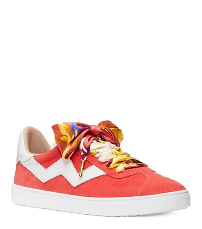 Shop Stuart Weitzman The Sw X Aglit Italy Laces In White And Watermelon Printed Silk