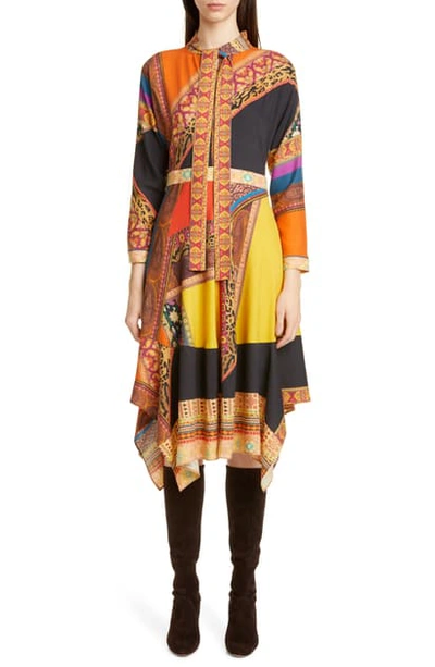 Shop Etro Colorblock Print Wool & Silk Dress In Orange