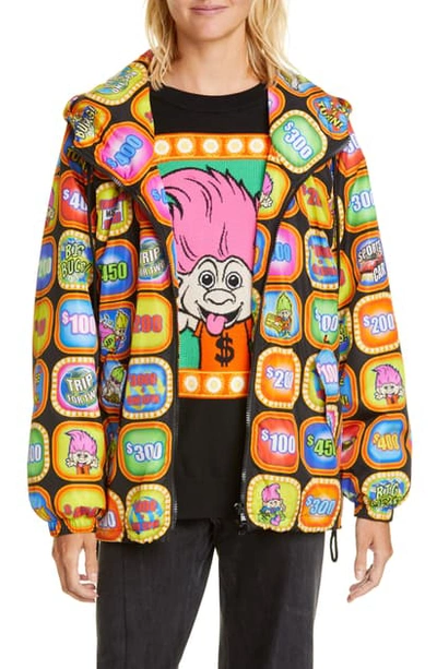 Shop Moschino X Good Luck Trolls Print Nylon Windbreaker Jacket In Black