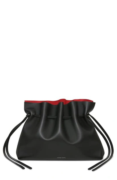 Shop Mansur Gavriel Mini Lambskin Leather Drawstring Bag In Black/ Flamma