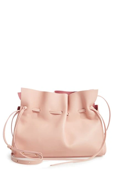 Shop Mansur Gavriel Lambskin Leather Drawstring Bag In Black/ Flamma