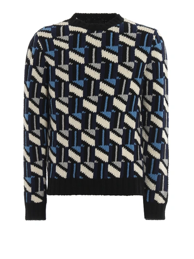 Shop Prada Geometric Intarsia Front Sweater In Multicolour