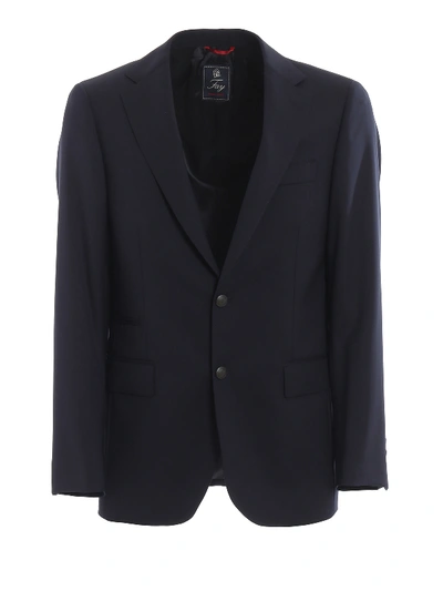 Shop Fay Blue Wool Twill Blazer In Dark Blue