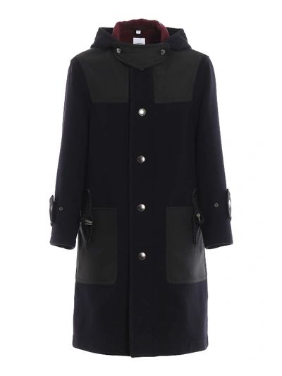 Shop Burberry Wool Blend Montgomery Coat In Dark Blue