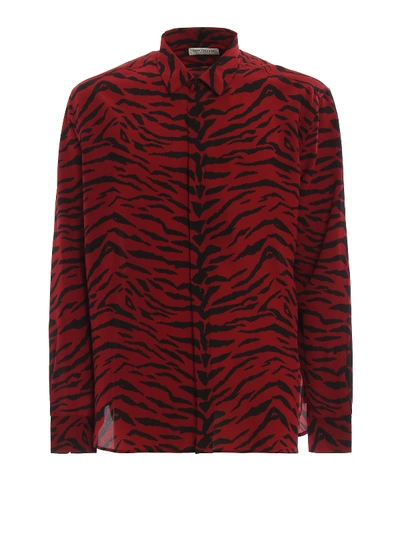 Shop Saint Laurent Printed Silk Crepe Shirt In Dark Red