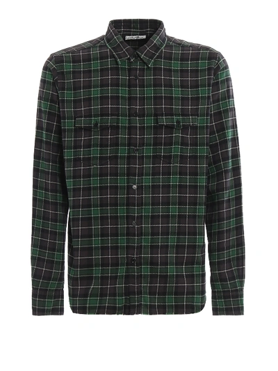 Shop Saint Laurent Tartan Flannel Shirt In Green