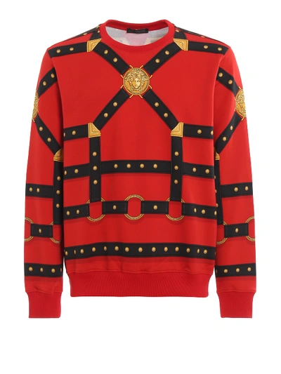 Shop Versace Straps Printed Cotton Sweatshirt In Red