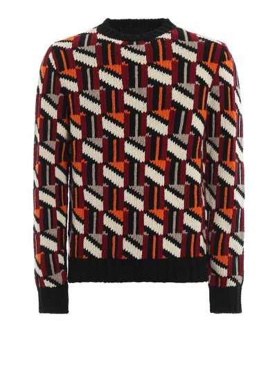 Shop Prada Geometric Intarsia Front Sweater In Multicolour
