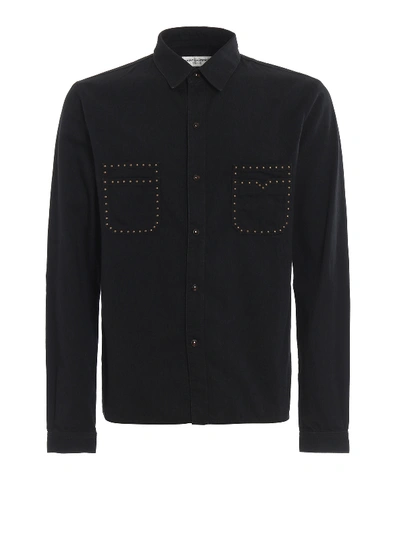 Shop Saint Laurent Cotton Shirt With Studded Pockets In Black