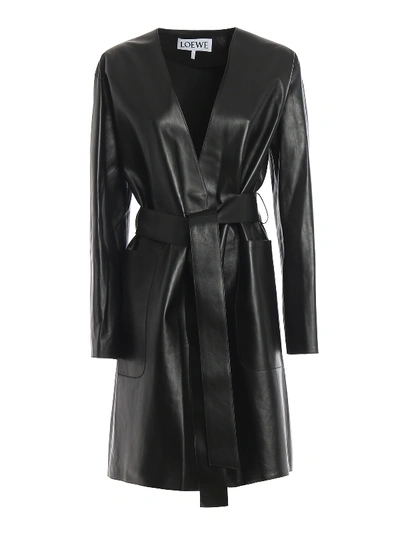 Shop Loewe Leather Black Short Coat