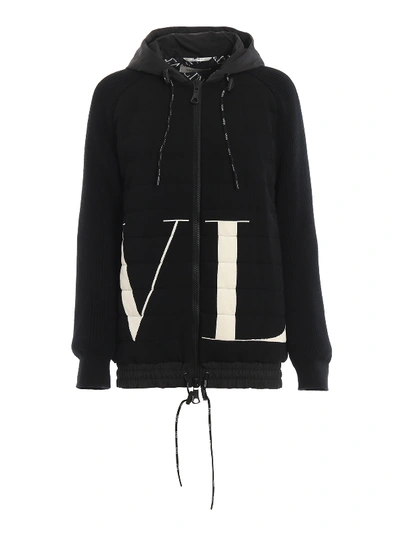 Shop Valentino Vltn Print Padded Panel Hooded Jacket In Black