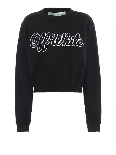 Shop Off-white Fur Embroidered Logo Crop Sweatshirt In Black