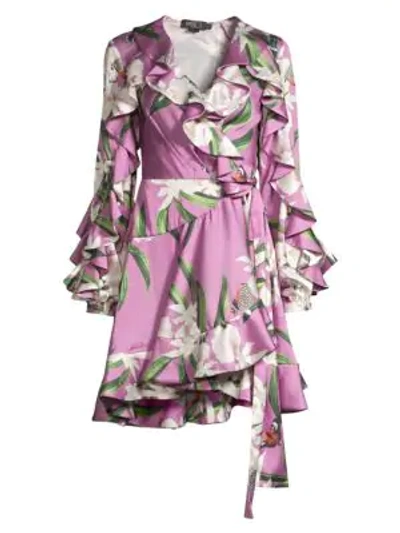 Shop Patbo Orchid Print Mini Wrap Dress In Violet