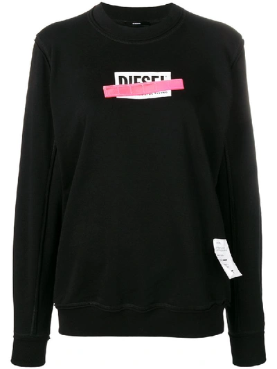 Shop Diesel Logo Sweatshirt With Reflective Appliqué - Black