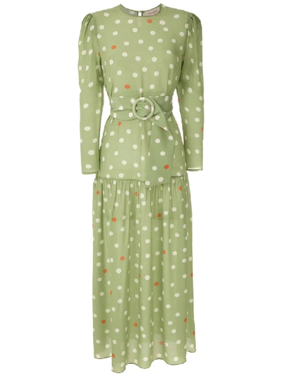 Shop Adriana Degreas Silk Polka Dot Dress In Green