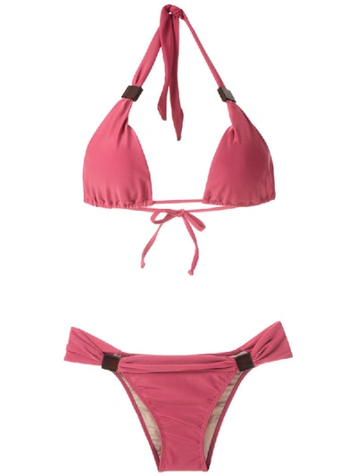Shop Adriana Degreas Appliqué Triangle Bikini Set In Pink