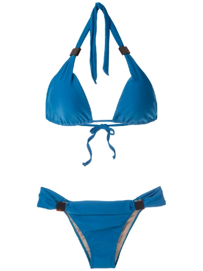 Shop Adriana Degreas Appliqué Triangle Bikini In Blue