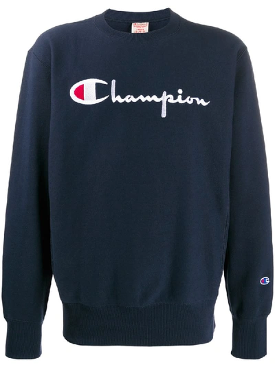 Shop Champion Contrast Logo Jumper In Blue