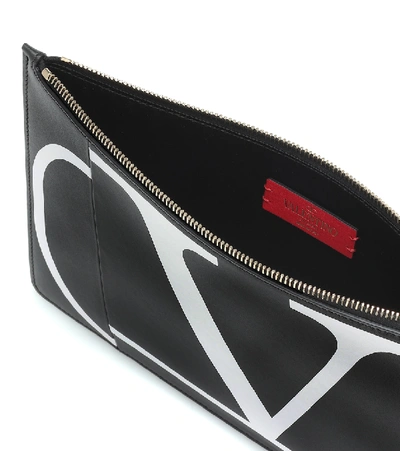 Shop Valentino Vlogo Leather Clutch In Black