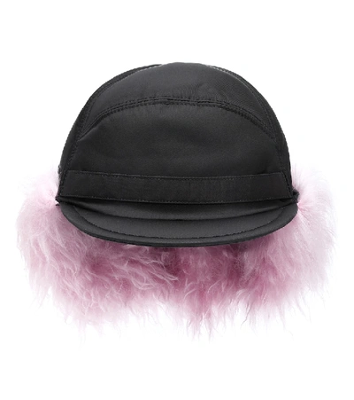 Shop Prada Mohair-trimmed Nylon Cap In Black