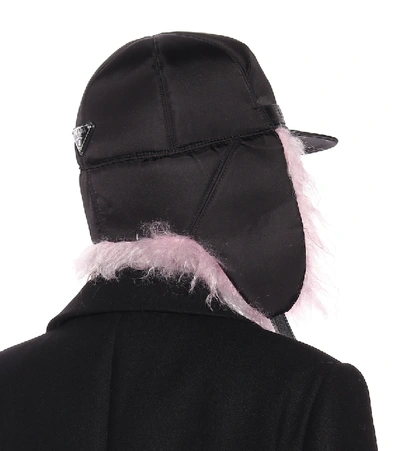 Shop Prada Mohair-trimmed Nylon Cap In Black