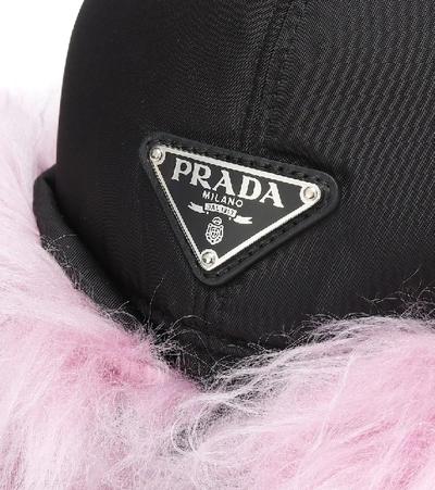 Shop Prada Mohair-trimmed Nylon Cap In Black